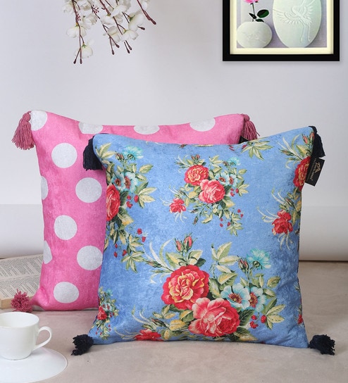 Multicolor Floral Velvet 16 x 16 Inch Cushion Covers (Set of 2) by Hosta Homes