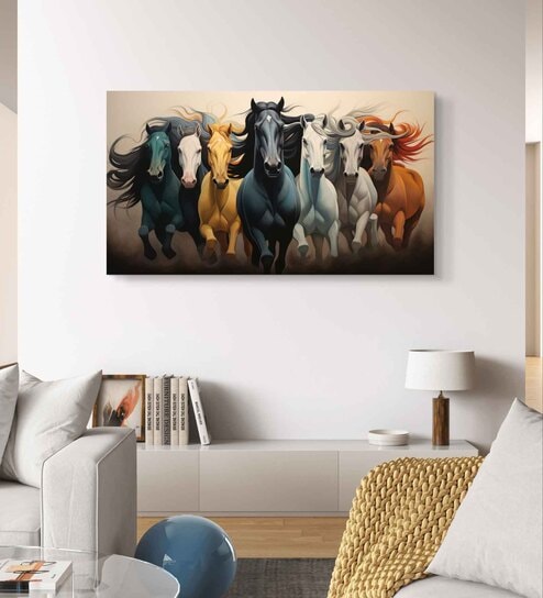 Multicolor  7 Running Horses Gallery  Landscape Painting