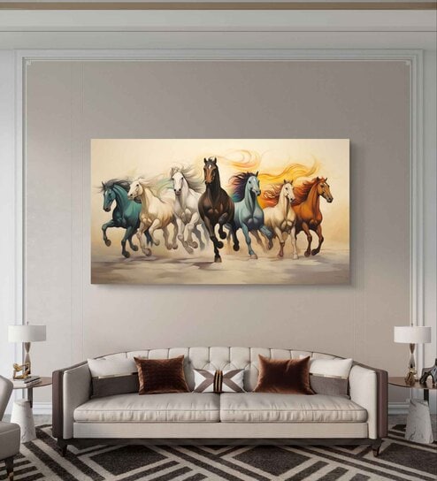 Multicolor  7 Running Horses Gallery  Landscape Painting