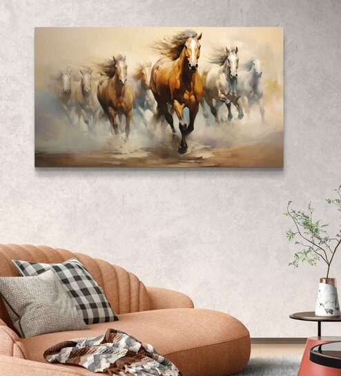 Multicolor  7 Running Horses Gallery  Portrait Painting