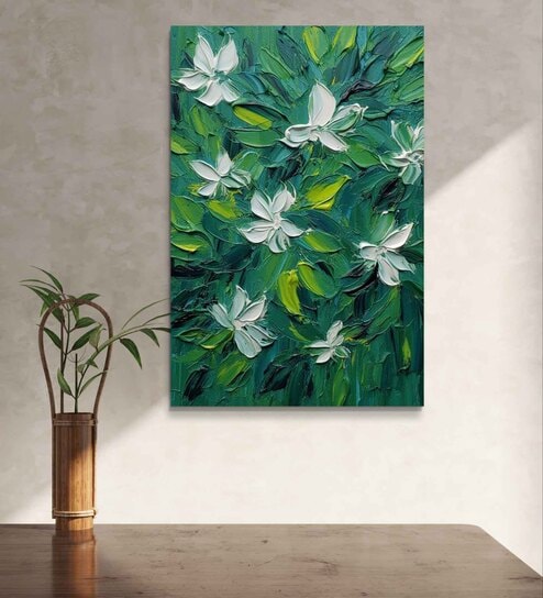 Multicolor  Green & White Flowers  Portrait Painting