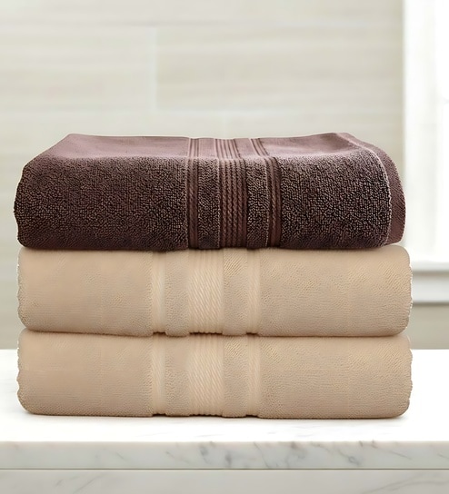 Multicolor Soft Cotton 500 GSM Solid Bath Towel Pack Of 3