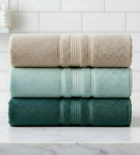 Multicolor Soft Cotton 500 GSM Solid Bath Towel Pack Of 3