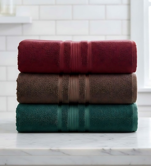 Multicolor Soft Cotton 500 GSM Solid Bath Towel Pack Of 3