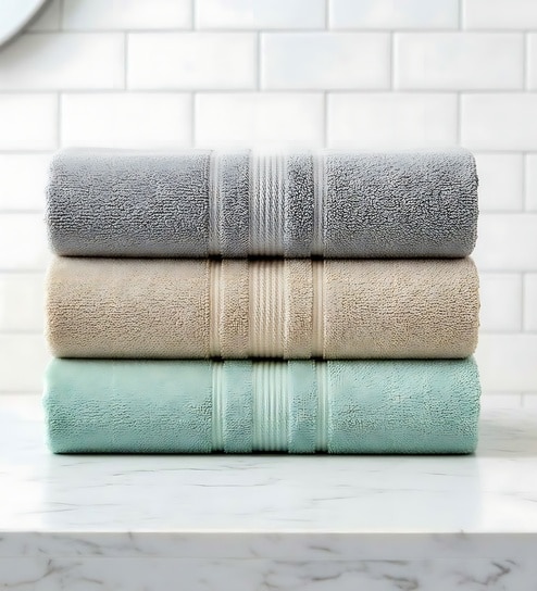 Multicolor Soft Cotton 500 GSM Solid Bath Towel Pack Of 3