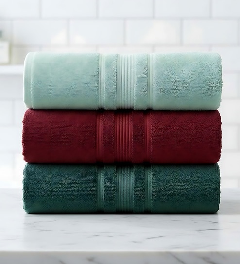 Multicolor Soft Cotton 500 GSM Solid Bath Towel Pack Of 3