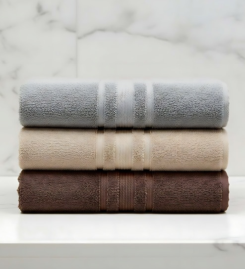 Multicolor Soft Cotton 500 GSM Solid Bath Towel Pack Of 3