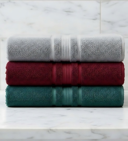 Multicolor Soft Cotton 500 GSM Solid Bath Towel Pack Of 3