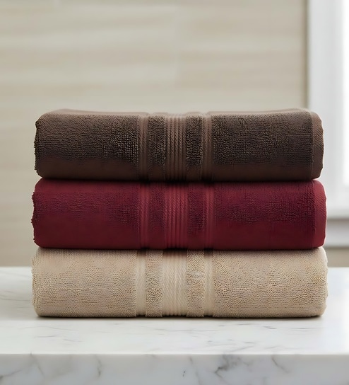 Multicolor Soft Cotton 500 GSM Solid Bath Towel Pack Of 3