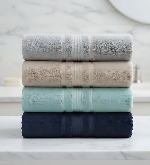 Multicolor Soft Cotton 500 GSM Solid Bath Towel Pack Of 4