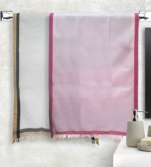 Multicolor 100% Cotton Solid 220 GSM Towels (Set of 2)