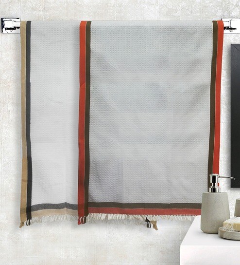 Multicolor 100% Cotton Solid 220 GSM Towels (Set of 2)