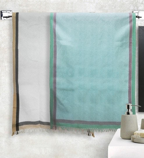 Multicolor 100% Cotton Solid 220 GSM Towels (Set of 2)