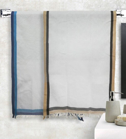 Multicolor 100% Cotton Solid 220 GSM Towels (Set of 2)