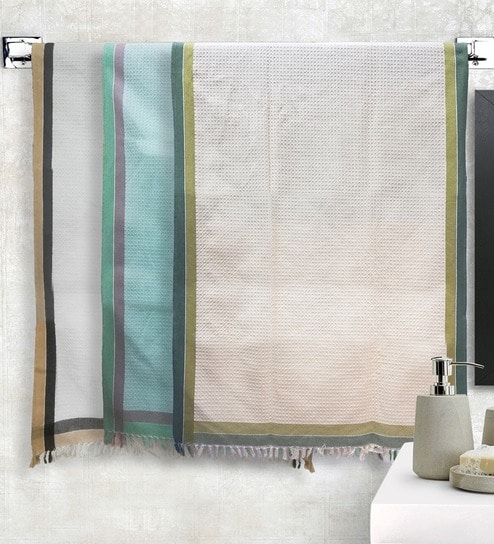 Multicolor 100% Cotton Solid 220 GSM Towels (set of 3)