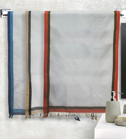 Multicolor 100% Cotton Solid 220 GSM Towels (set of 3)