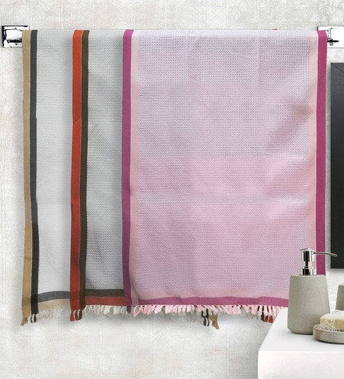 Multicolor 100% Cotton Solid 220 GSM Towels (set of 3)