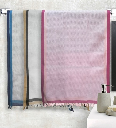 Multicolor 100% Cotton Solid 220 GSM Towels (set of 3)