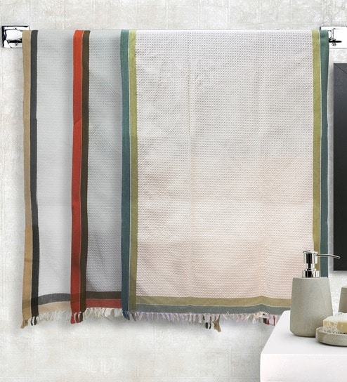 Multicolor 100% Cotton Solid 220 GSM Towels (set of 3)