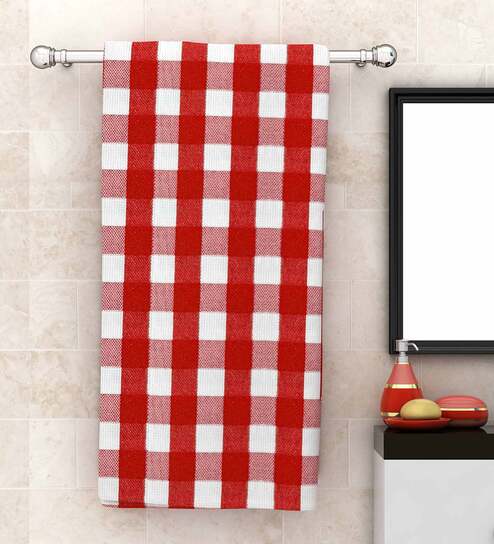 Red Big Checks  210 GSM 100% Cotton Bath Towel by Athom Living