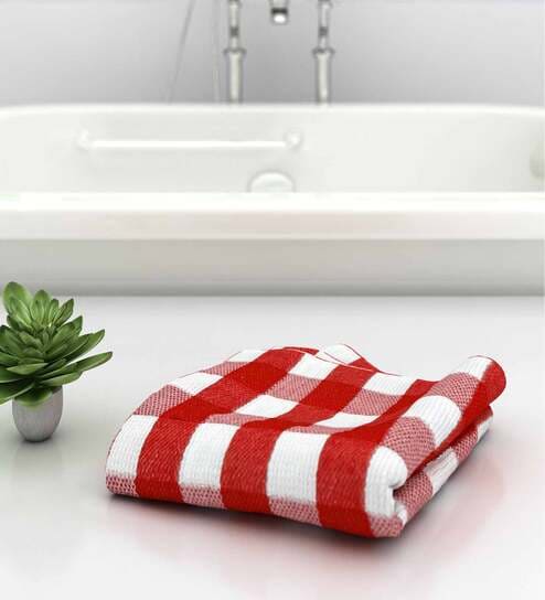 Red Big Checks  210 GSM 100% Cotton Bath Towel by Athom Living