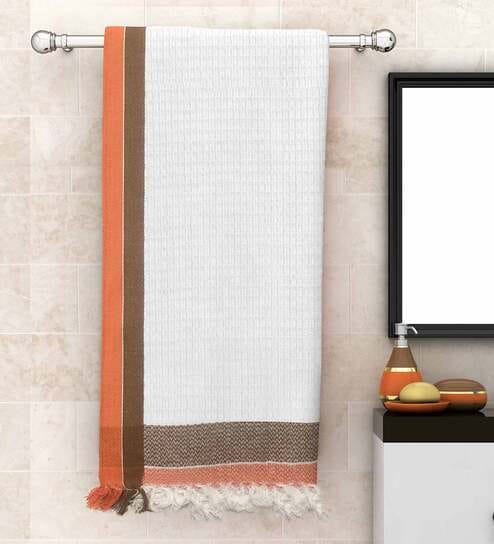 White Patterned 210 GSM Cotton Bath Towel
