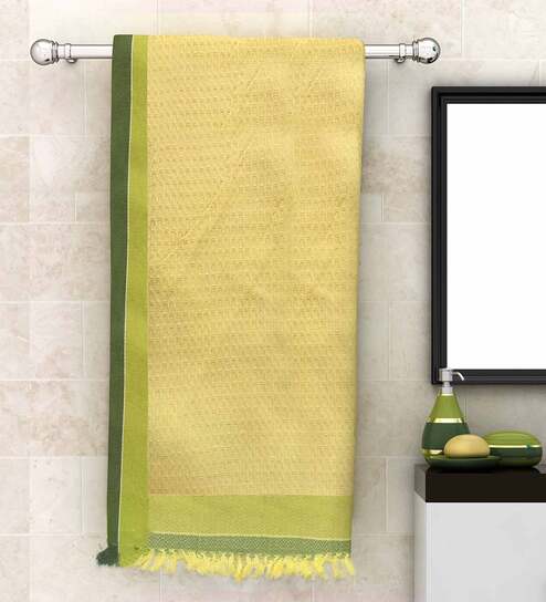 Yellow Waffle Border  210 GSM 100% Cotton Bath Towel by Athom Living