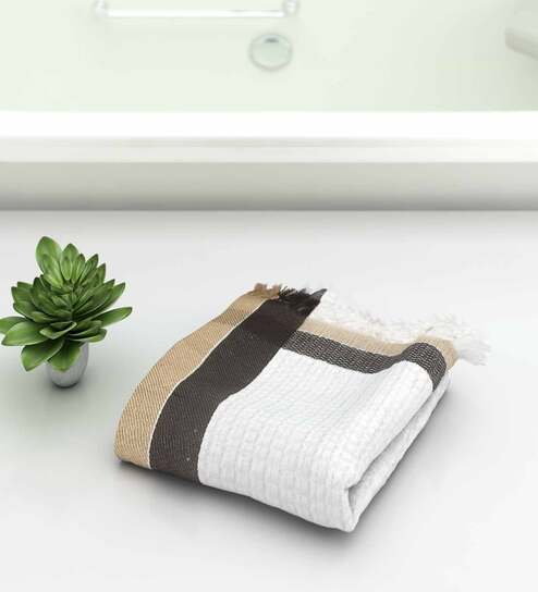 athom living White Waffle Border 210 GSM 100% Cotton Bath Towel-picture-48