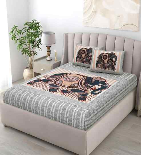 Green Elephant 180 TC Cotton King Sized Bedsheet with 2 Pillow Covers