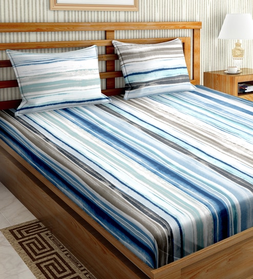 Multicolor Abstract 220 TC Cotton 1 Double King Size Fitted Bedsheet with 2 Pillow Cover by BELLA CASA