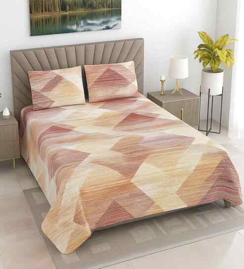 Multicolor Abstract 400 TC Cotton Super King Flat Bedsheet with 2 Pillow Covers Essential Collection