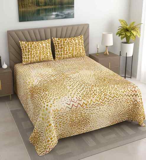 Multicolor Abstract 400 TC Cotton Super King Flat Bedsheet with 2 Pillow Covers Essential Collection