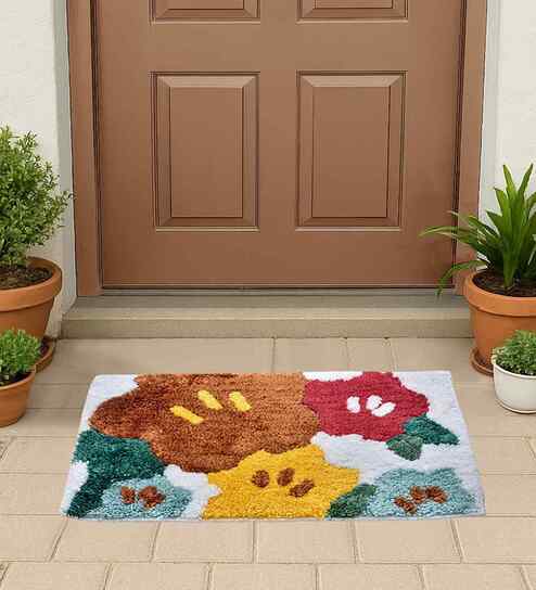 Multicolor Abstract Cotton Blend 24x16 Inches Anti Skid Door Mat