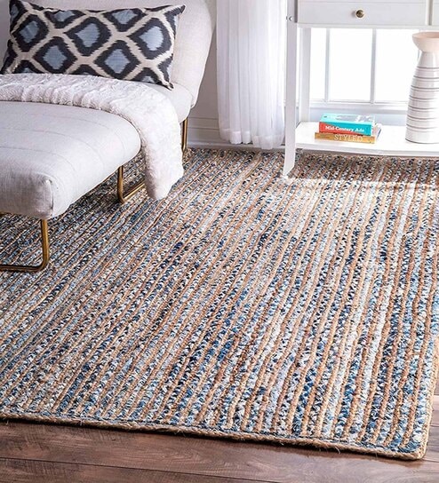 Multicolor Abstract Jute 5 ft x 7 ft Hand Woven Carpet by HabereIndia