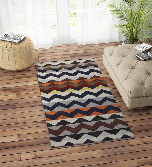 Multicolor Abstract Wool 3ft x 6ft Hand Tufted Carpet