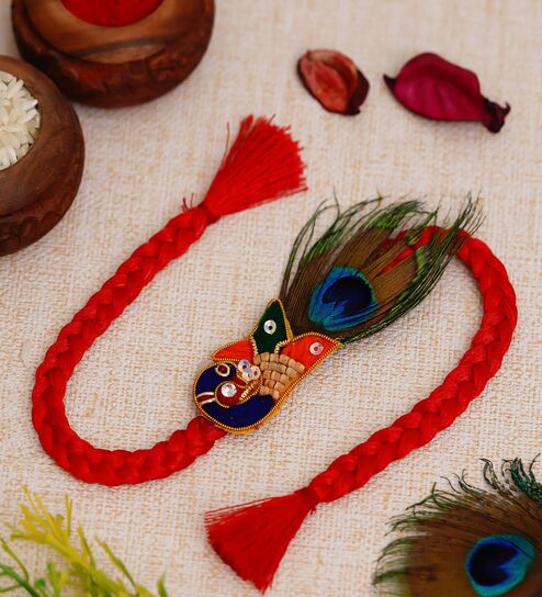 Multicolor Beautiful Peacock Designer Rakhi with Roli Chawal Pack