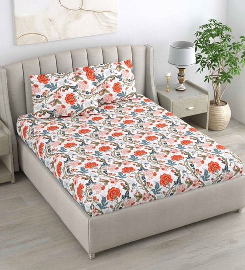 Red Bedsheet 220 Tc Cotton Queen Bedsheet With 2 Pillow Covers