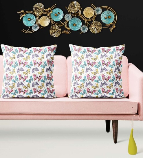 Multicolor Floral Canvas 24x24 Inches Cushion Covers (Set of 2) by ArtzFolio