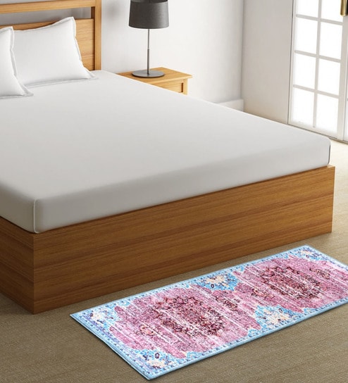 Pink And Blue Chenille 55 x 22 Inches Machine Made Floor Runner