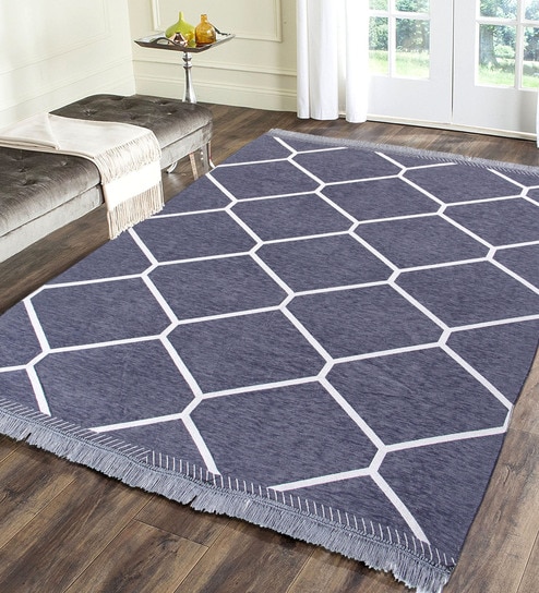 Grey Chenille Abstract 5 x 7 Feet Machine Made Carpet