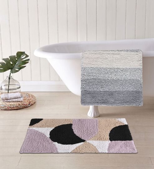 Multicolor Cotton 16X24 Inches Anti-Skid Bath Mat Set Of 2
