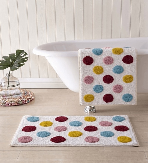 Multicolor Cotton 16X24 Inches Anti-Skid Bath Mat Set Of 2
