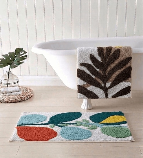 Multicolor Cotton 16X24 Inches Anti-Skid Bath Mat Set Of 2