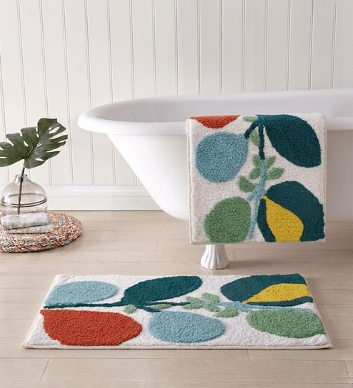 Multicolor Cotton 16X24 Inches Anti-Skid Bath Mat Set Of 2