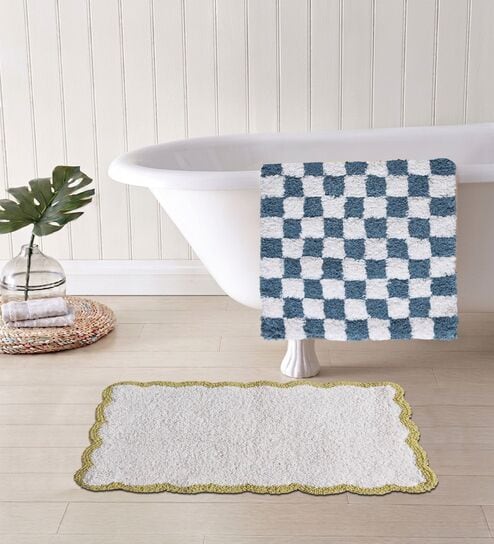 Multicolor Cotton 16X24 Inches Anti-Skid Bath Mat Set Of 2