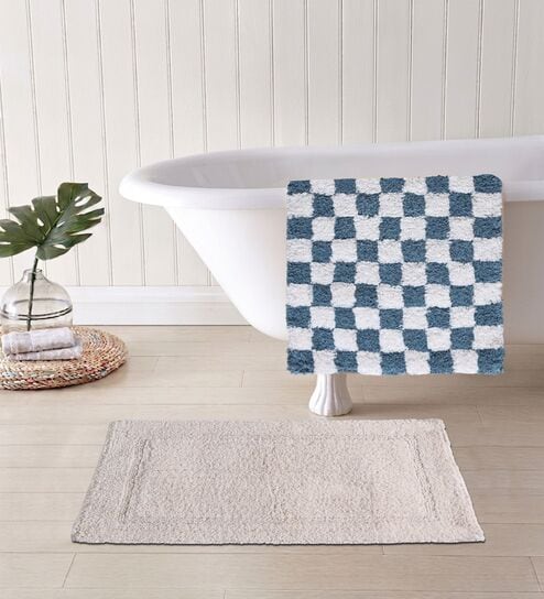 Cream Cotton 16X24 Inches Anti-Skid Bath Mat Set Of 2