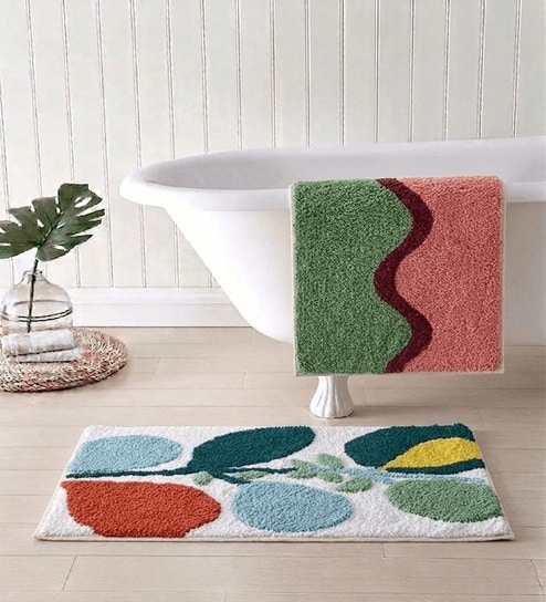 Multicolor Cotton 16X24 Inches Anti-Skid Bath Mat Set Of 2