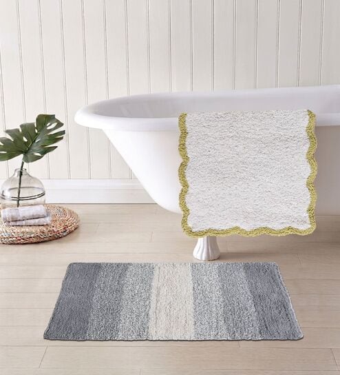 Multicolor Cotton 16X24 Inches Anti-Skid Bath Mat Set Of 2