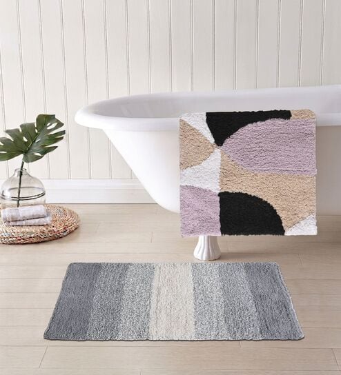 Multicolor Cotton 16X24 Inches Anti-Skid Bath Mat Set Of 2