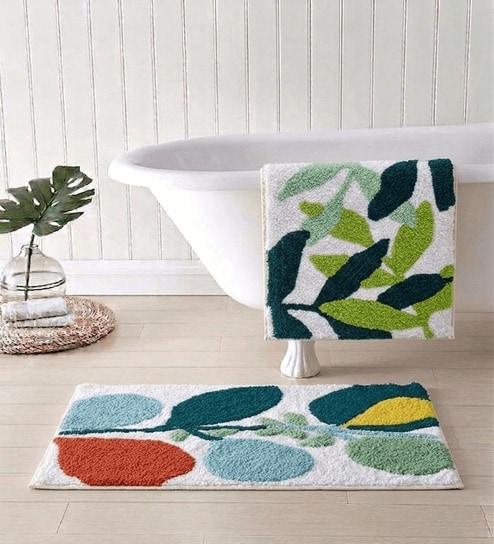 Multicolor Cotton 16X24 Inches Anti-Skid Bath Mat Set Of 2